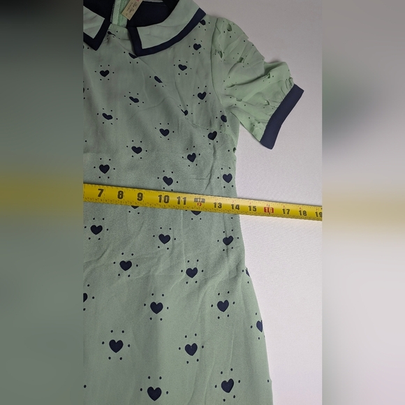 Alice Moon Light Mint Blue Mini Mod Heart Dress Short Sleeve Collar Size S - Picture 5 of 11
